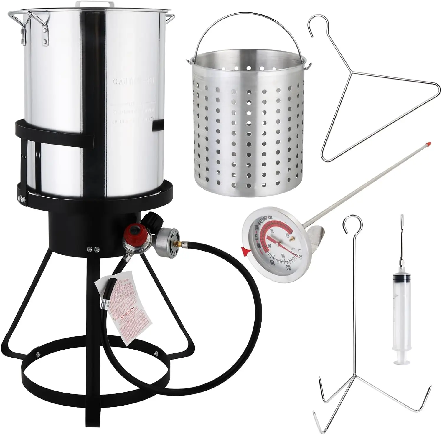 ROVSUN 30QT Turkey Fryer with 55,000BTU Propane Stove, Aluminum Deep Fryer & Seafood Crawfish Boiler Steamer with Basket, Thermometer, Marinade Injector, Turkey Rack & Rack Lifter for Outdoor Cooking