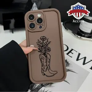 Phone case for iPhone 17 Pro Max 16 Plus 15 14 13 12 11 Air E Cowboy Boots Flowers Shockproof Silicone TPU Bumper Drop Protection Soft Cover