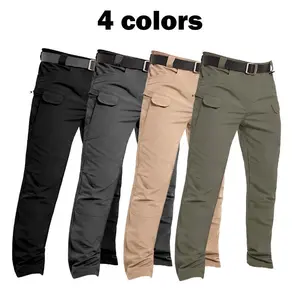 2 PACK Men's Tactical Pants Solid Color with 10 Pockets, Ripstop Waterproof Fitted Cargo Work Pants, Plain Lightweight Water Repellent Trousers Menswear for Outdoor Work Hiking Hunting Construction