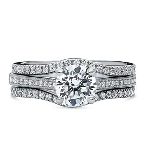 Solitaire Wishbone 1ct CZ Ring Set in Sterling Silver