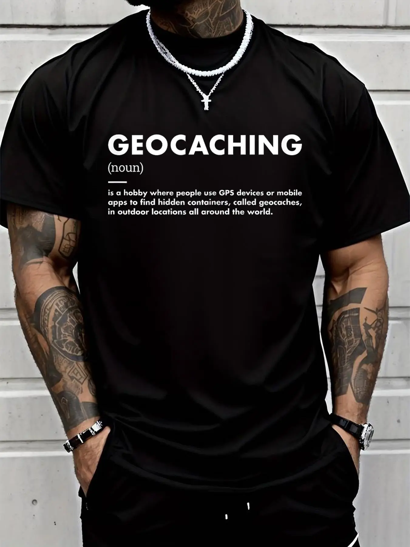 100% cotton Geocacher Definition Geocaching T-Shirt Men Graphic T-Shirt Cotton Print short Sleeve Casual Top, Summer Tee Mens Tops