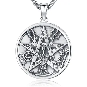 Sebina Tetragrammaton Necklace Tetragrammaton De Plata  Pentagram Pentacle Pendant Silver Jewelry Witchcraft Wiccan Pagan Jewelry Amulet Necklace Gifts for Her Him Men Women 157