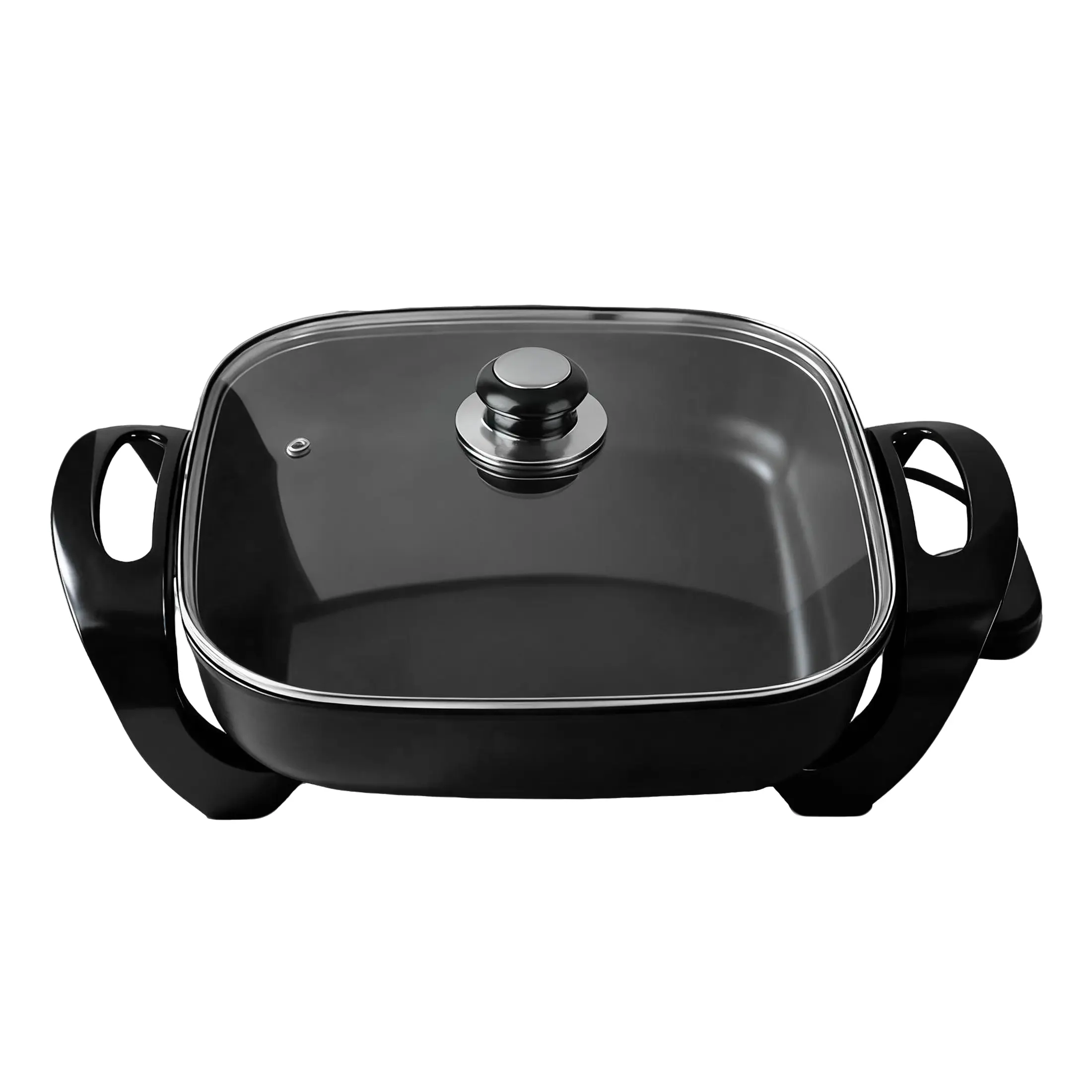 12-Inch Extra-Deep Cast Iron Skillet with Lid , Nonstick Electric Frying Pan with Glass Vented Lid , Fast Heating Adjustable Temperature for Kitchen