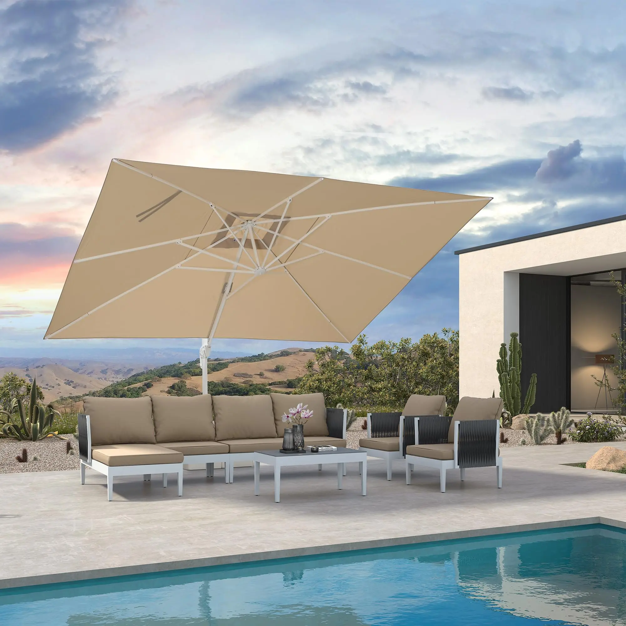 PURPLE LEAF 10x13 ft White Pole Outdoor Patio Umbrella Square Colorful Cantilever Umbrellas