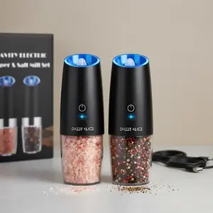 Electric Pepper & Salt Grinding Machine Set, 2 Counts/set USB Charging Grinding Machine with Gravity Sensing Switch and LED Light, Kitchen Seasoning Utensils, Salt Pepper Shaker, Kitchen Gadgets