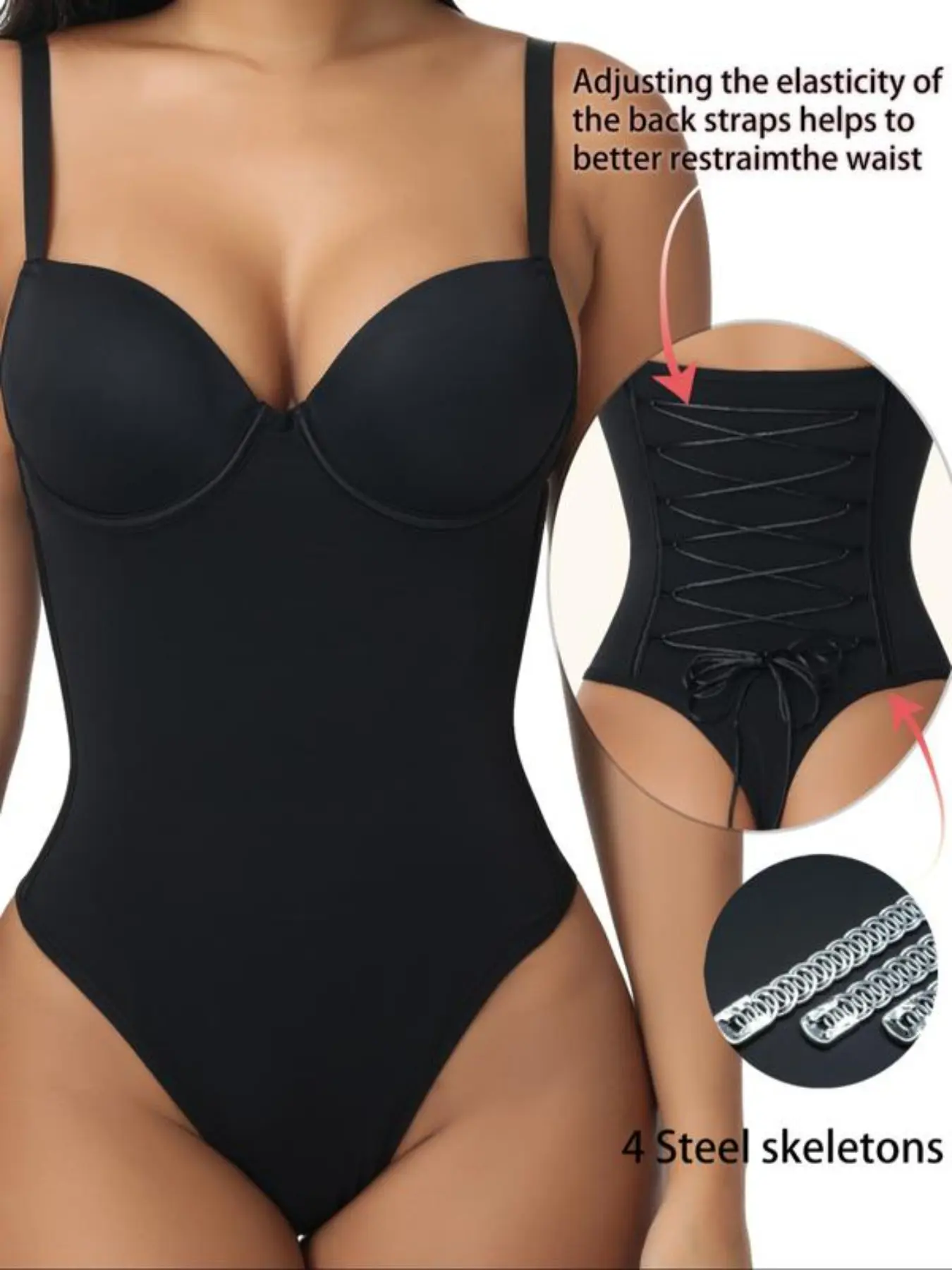 Elegant Women's Underwear Plain Color Adjustable Strap Elastic Shapewear Bodysuit, Abdominal Control Shapewear, Abdomen Control Garment, Comfortable Fit for Daily Wear