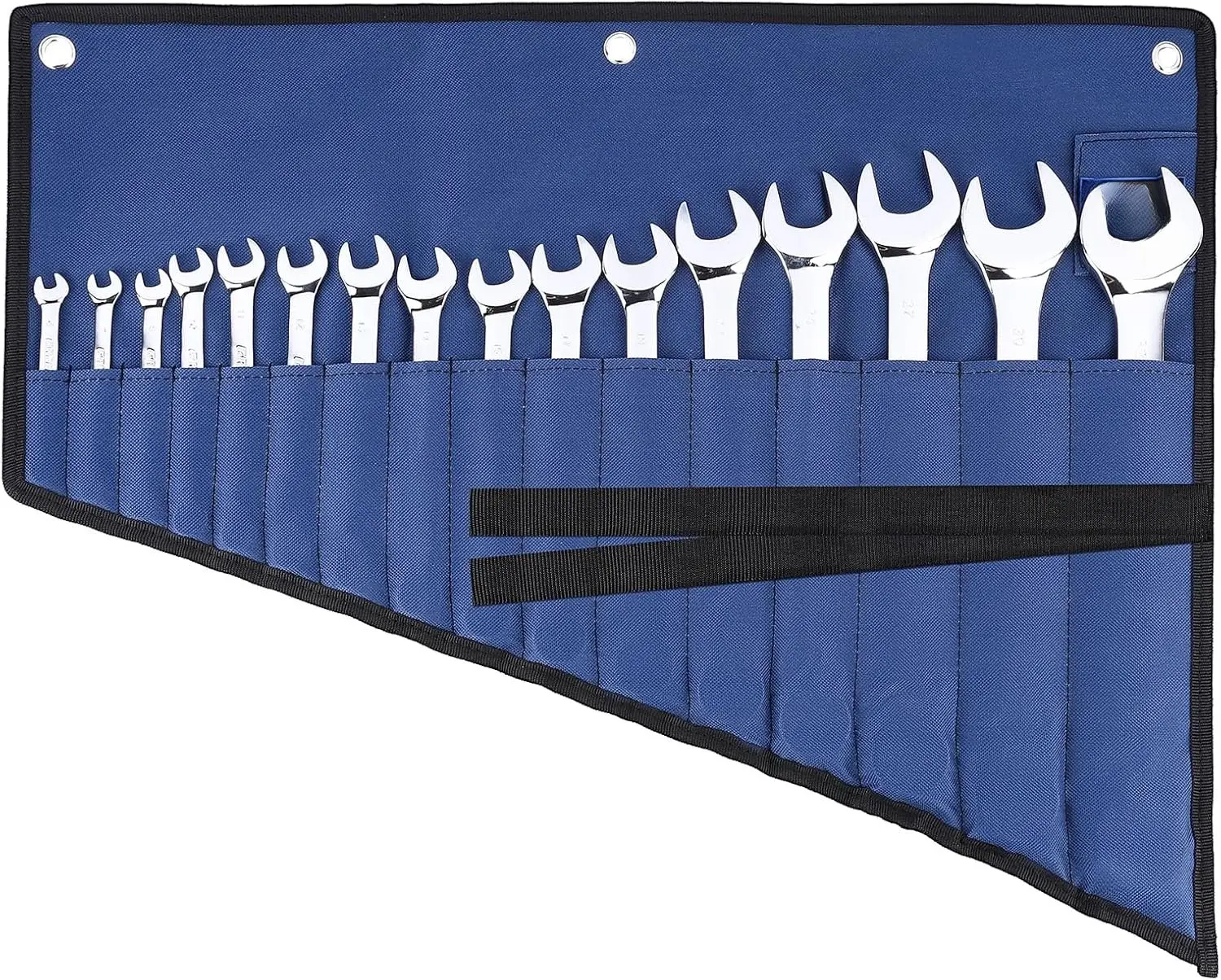 16 Pockets Wrench Roll Organizer, Rolled Tool Pouch Bag with Water Proof Oxford Cloth, Blue
