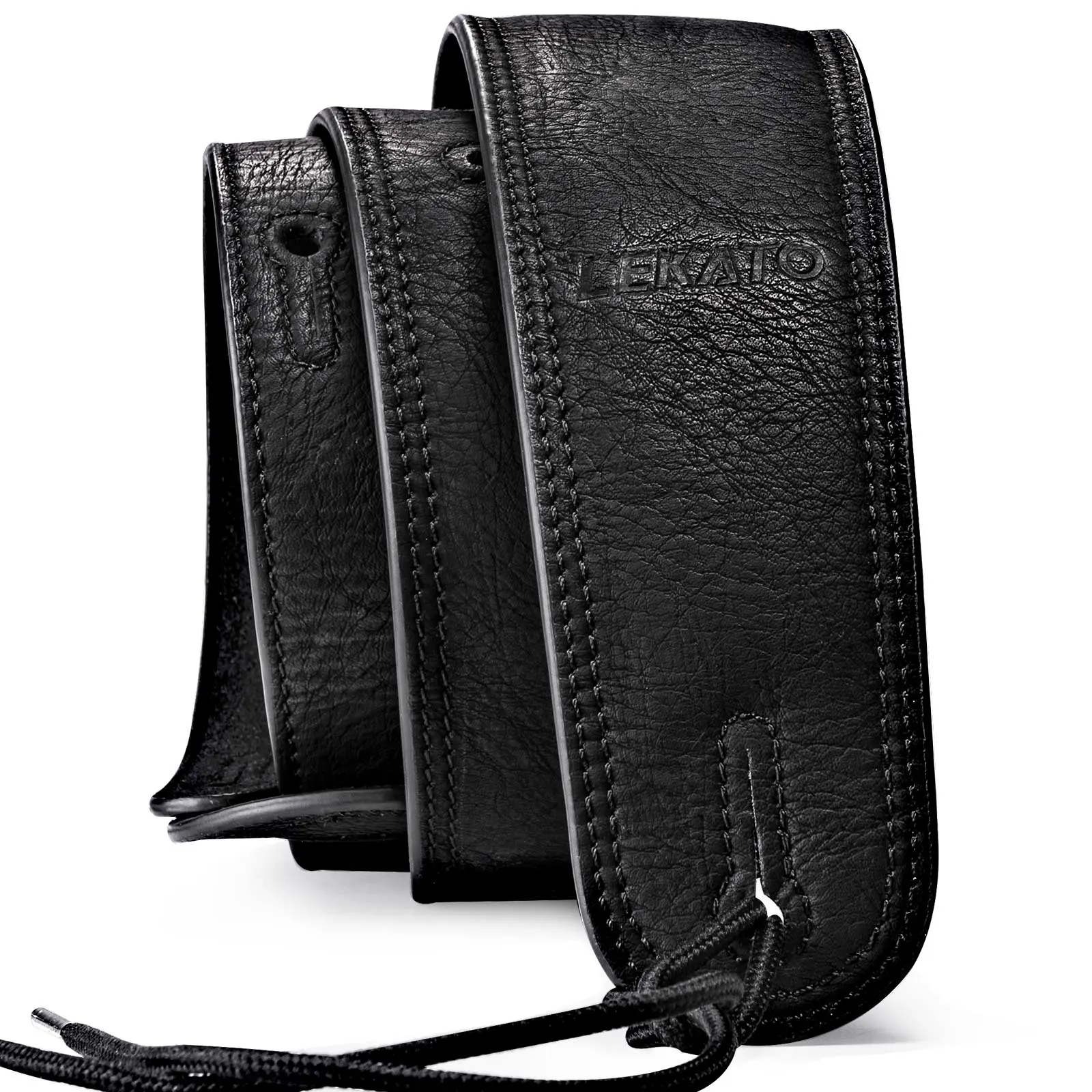 LEKATO  LGS-7 Bass Guitar Strap for Bass & Electric Guitar, 2.5” Wide Leather Bass Strap with Thicken Foam, Leather Guitar Strap Padded Bass Guitar Straps, Adjustable Length from 41” to 51” Leather Guitar Strap