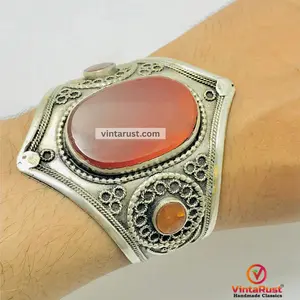 Carnelian Stone Lightweight Handcuff Bracelet