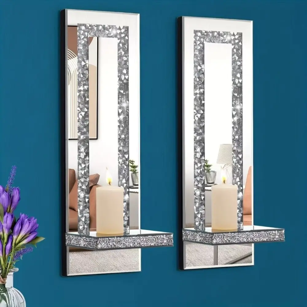 Mirror broken diamond wall-mounted candlestick set, 2 convex wall-mounted diamond candlesticks, Candle Holder Set, Home Decor, Home Accessories, Home Decoration, Interior Decoration Accessories, Candle Stand, Candle Stick Holders, Decoration Items