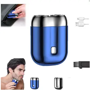 New Model Mini Electric Shaver for Men Dual-Head Portable Rechargeable Razor with USB Charging 30-Minute Battery Life One-Touch Start Washable Design Compact Lightweight for Travel Home Use Smooth Blue