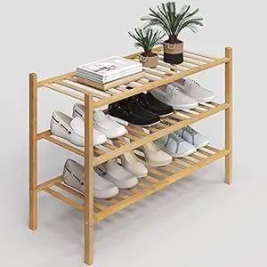 3-Tier Shoe Rack for Closet, Stackable Shoes Rack Organizer Free Standing Shoe Shelf for Entryway and Closet Hallway, Multifunctional Bamboo Rack .