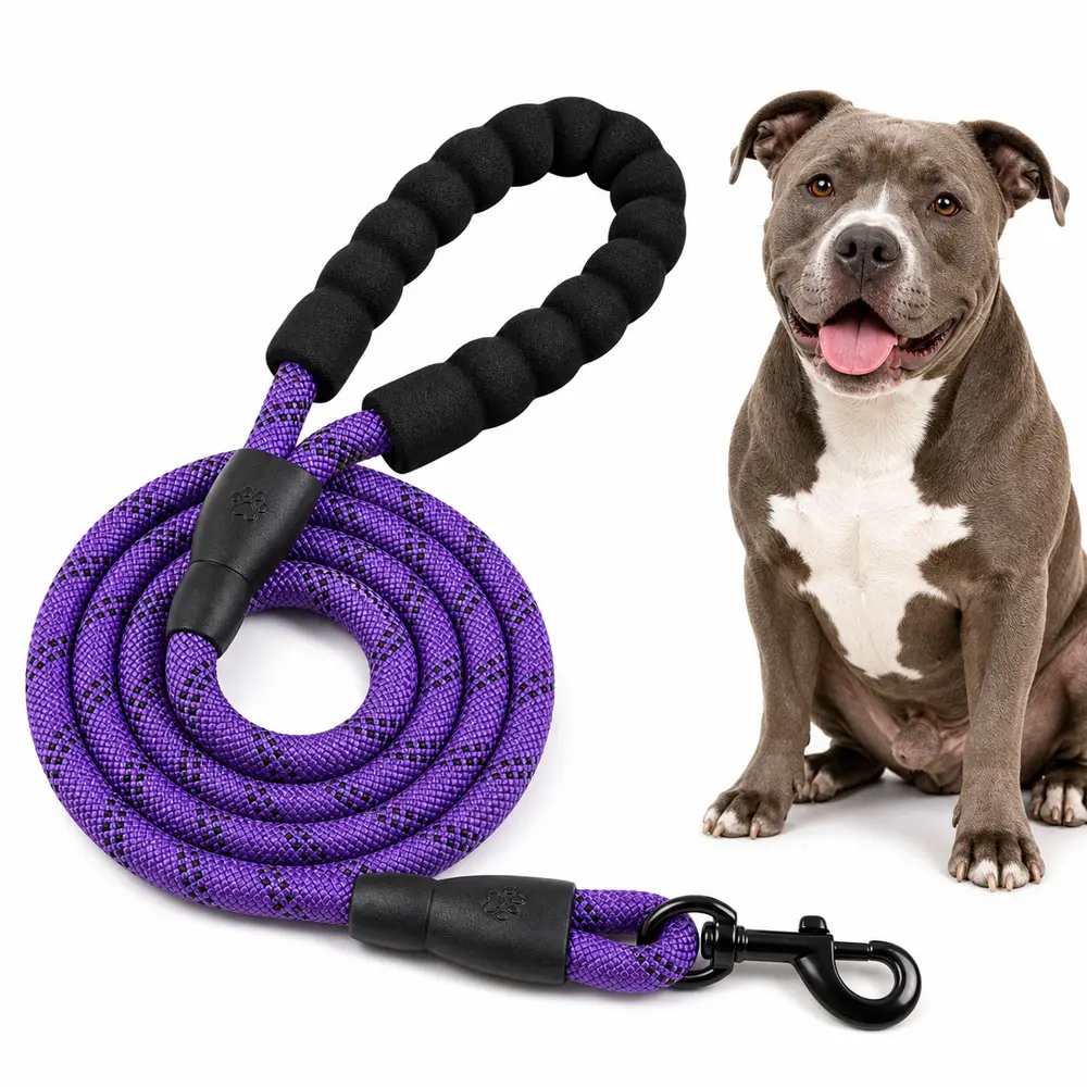 HELETY Dog  & Collar &  Set - 5FT Reflective Rope  with Padded Handle, Heavy-Duty Metal Clasp, Comfortable Walking Lead for Small-Medium-Large Dogs, Purple Adjustable Christmas Pet Bow Tie Collar, No-Pull Plush Corduroy Step-In  outdoor walk tactical soft