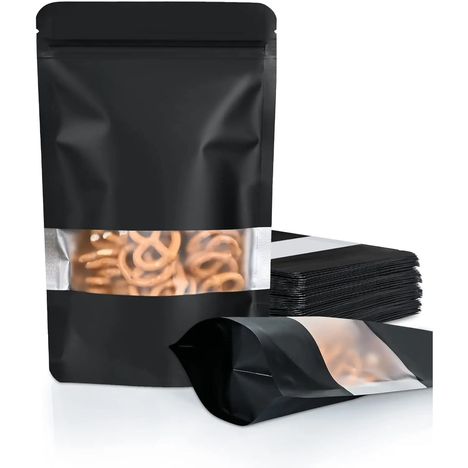 100-Pack Smell-Proof Resealable Storage Bags - Matte Window Stand-Up Foil Packaging Bags with Window - 3.5"x5.1" Black Home Organizers, Packaging With Window