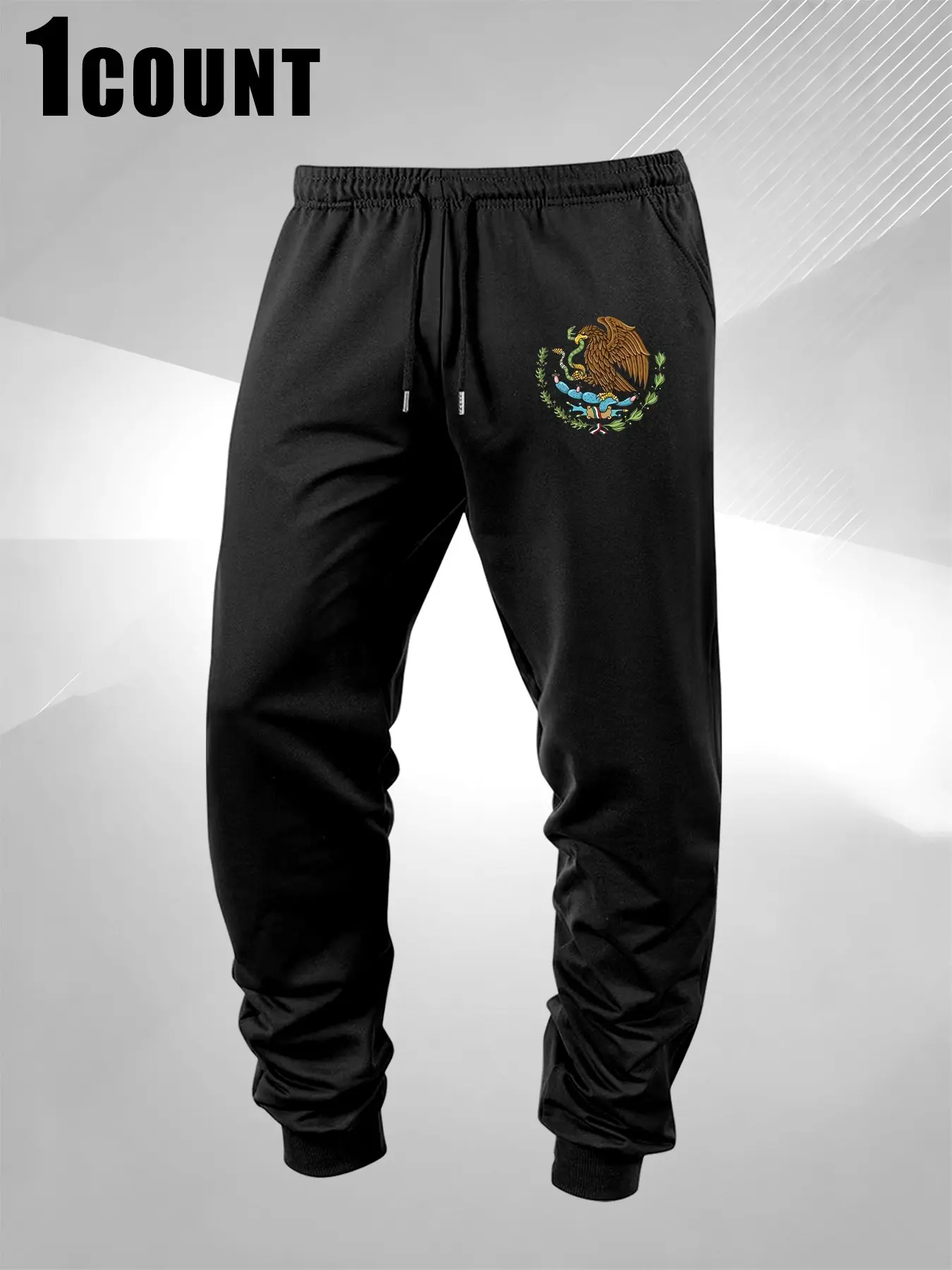 Men's Mexican Pattern Print Sport Pants, Active Pants, Slant Pockets and Drawstring Design, Loose Fit Casual Style, All Seasons Wear, Drawstring Waist Sweatpants, Casual Sporty Pants, Casual Sports Bottoms