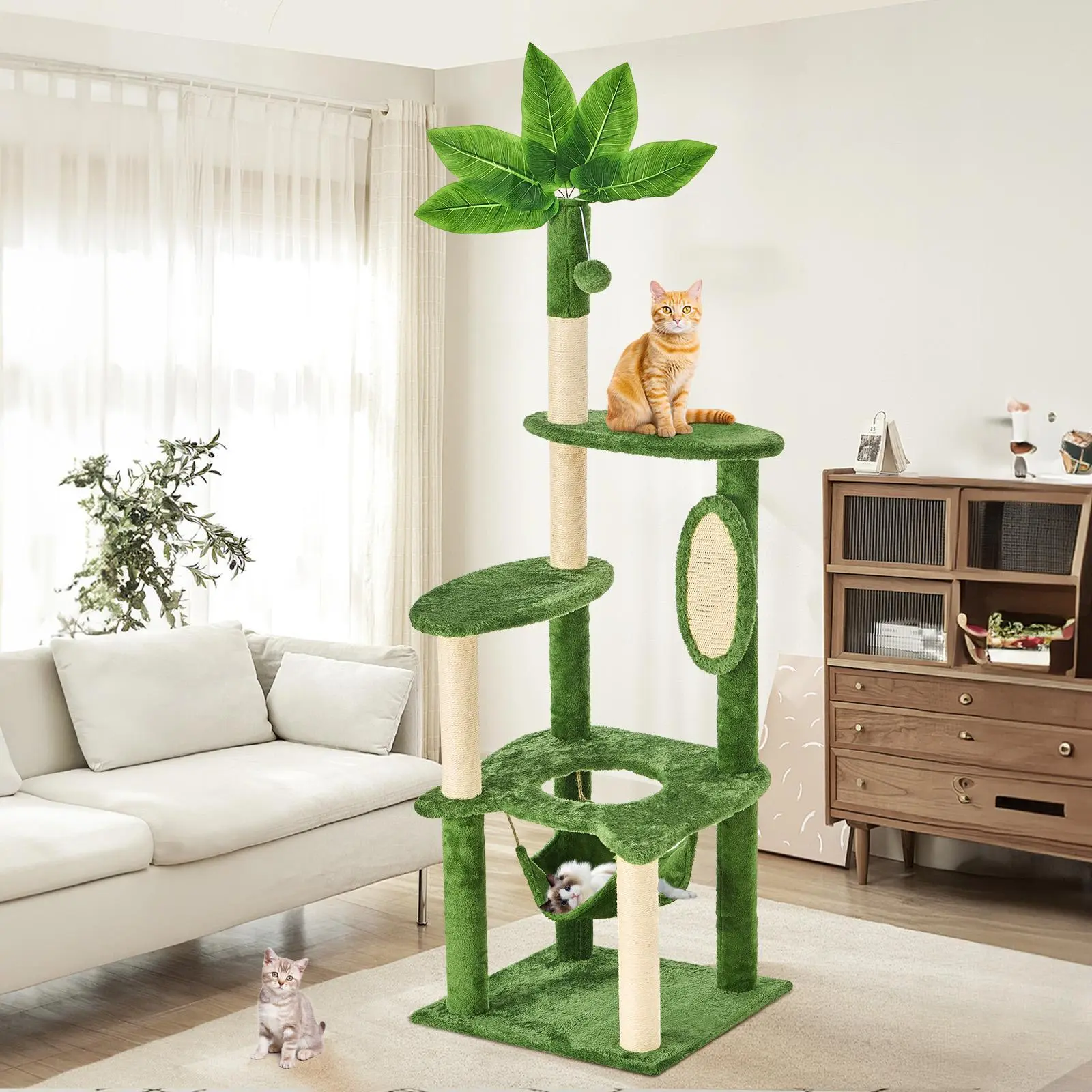 55" Indoor Cat Tree | Plush Cozy Condo + Fun Hang Ball | Sturdy Scratching Posts Included