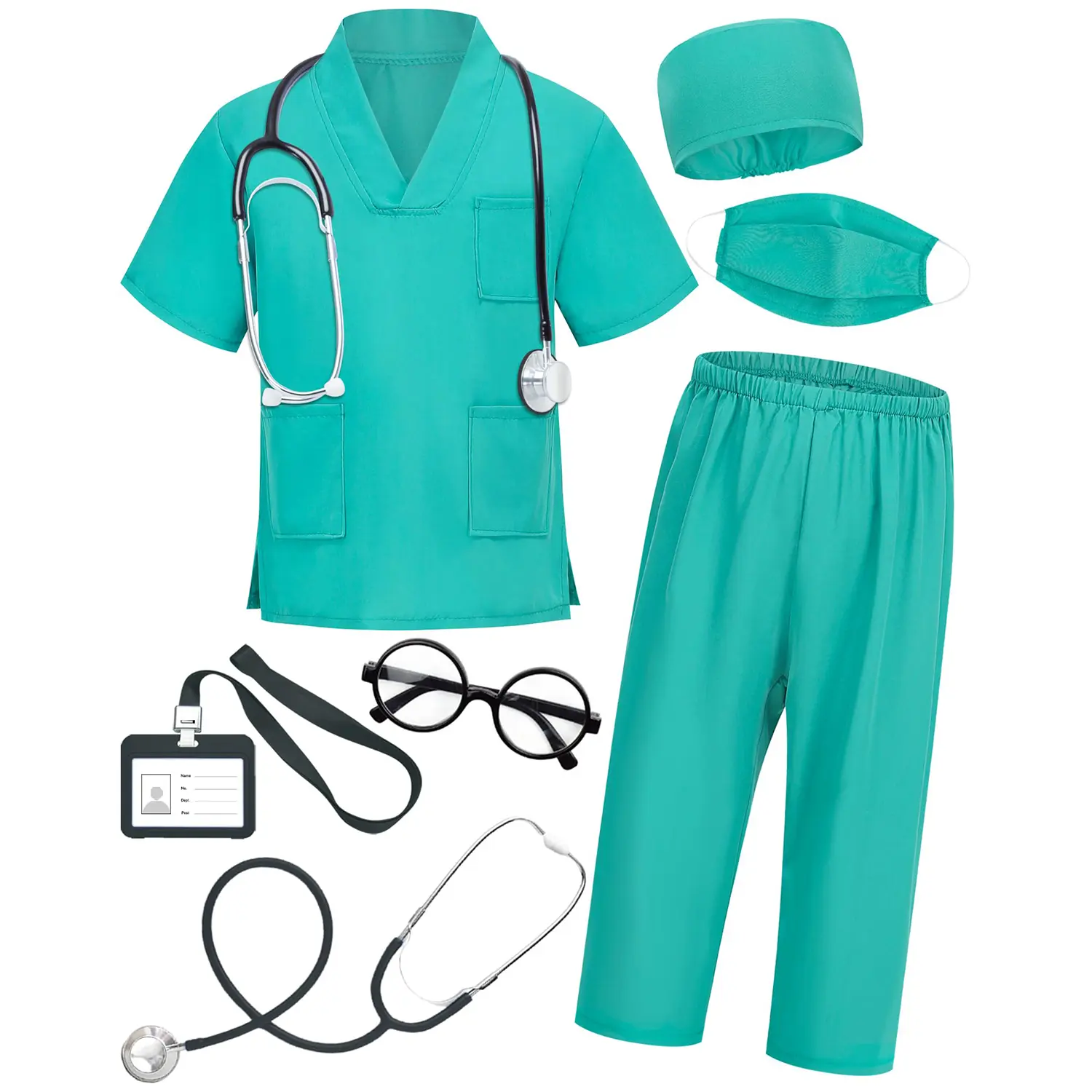 Doctor Scrubs for Kids,7 Pcs Scrubs Costume with Accessories 3-11Y | Kids Srubs,Doctor Costume with Real Working Stethoscope,Career Day Pretend Play,Role Play,Halloween Costume for Kids Toddler
