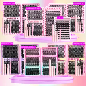 800/740/200pcs Eyelash Extension Set, Eyelash Extensions Kit, Fluffy with Lash Bond & Seal, Lash Tweezers, Thick Lash Clusters, Diy Eyelash Clusters, Wispy Individual D-Curl Lashes with Eyelash Glue, Eyelash Tools, Eyelash Box, (30D/40D/50D Mixed, 9-16mm)