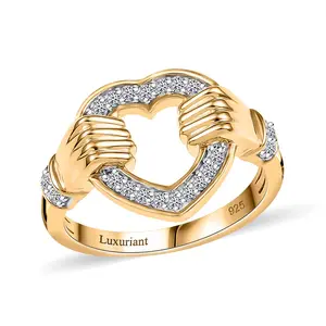 Luxuriant Lab Grown Diamond G-H, SI 0.25 Ct Embrace of Love Ring in 18 K Vermeil Yellow Gold Plated Sterling Silver Size 5 Birthday Gifts