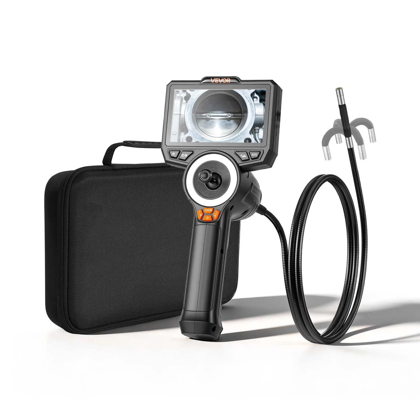【summerfinds】VEVOR 360° Articulating Endoscope with Light, True 1080P HD Industrial Borescope Inspection Camera, 0.32-Inch Slim Lens, 4.5-Inch IPS Screen, 4.9FT Flexible Snake Cam, Electronic Inspection Scope with Batteries, Car Repair Diagnostic Tool,