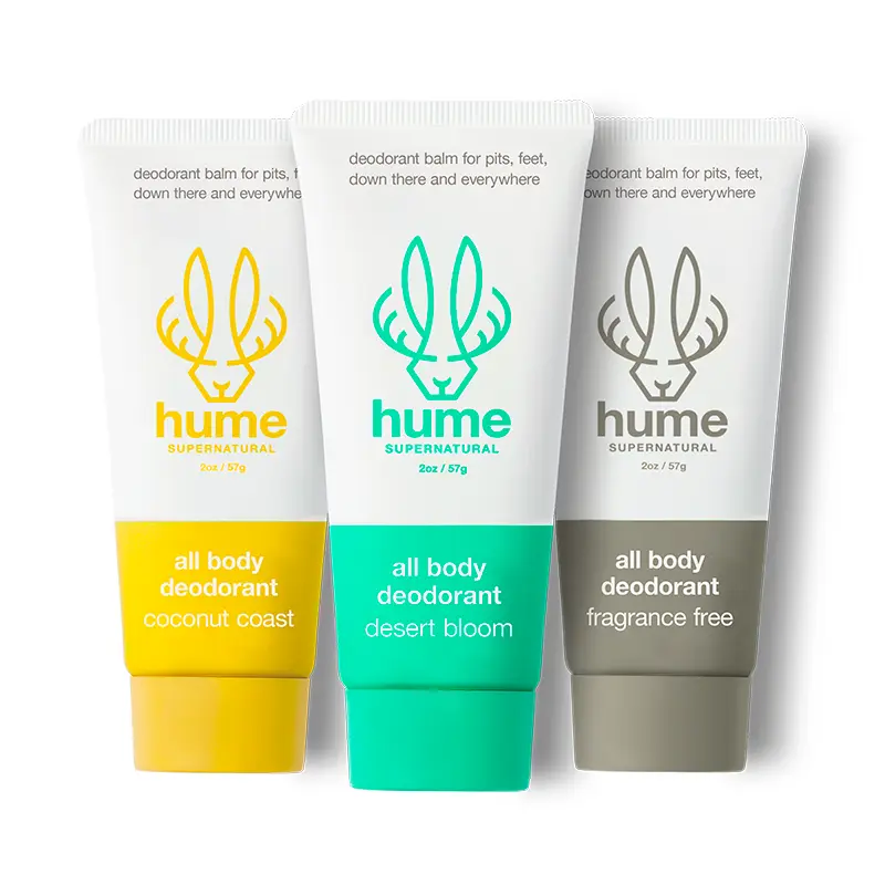 Hume Supernatural All Body Deodorant Trio - 3-Pack Invisible Whole Body Deodorant Balm - Full Body Protection - Aluminum Free, No Baking Soda - Anti-Chafing Odor Control - Clinically Tested on Sensitive Skin
