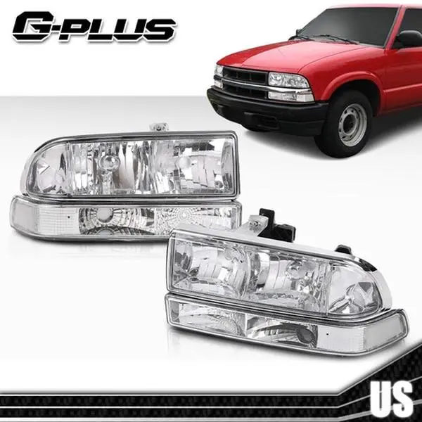 G-PLUS Headlights for 1998-2004 Chevrolet S10 & Blazer Headlight Assembly Left & Right Pair Chrome Housing with Clear Corner