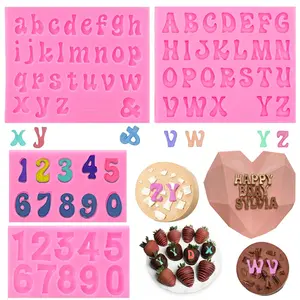 4 Pack Letter Molds for Chocolate Covered Strawberries, Silicone Fondant for Breakable Hearts and Cake Decorating, Lowercase Uppercase Number for Candy Gummy Ice Cube Tray