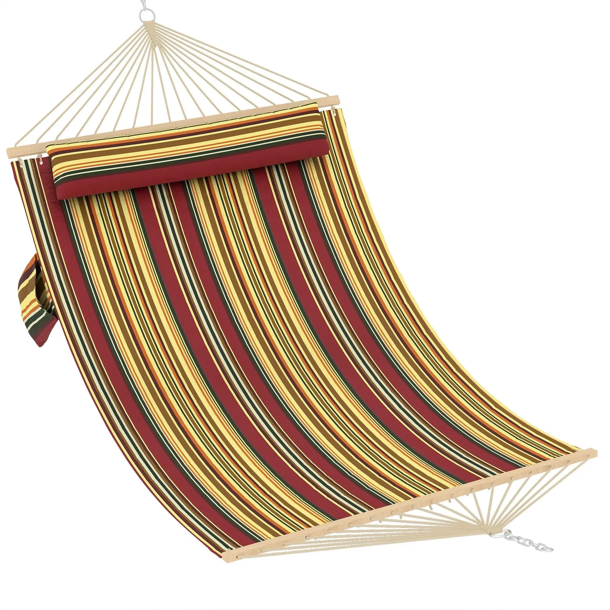 Hammock for 2 people, 350cm outdoor hammock with wooden spreader bar & removable headrest, load capacity 450kg, for garden, terrace,Red Yellow
