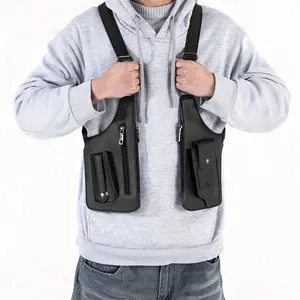 Men's Multifunctional Vest Backpack - Lightweight Hands-Free Outdoor Backpack with Adjustable Shoulder Straps, Underarm Bag Suitable for Cycling, Hiking, Fitness, Running - Compatible with Phones, Keys, Wallets - Ideal Gift for Men (Black/Brown)