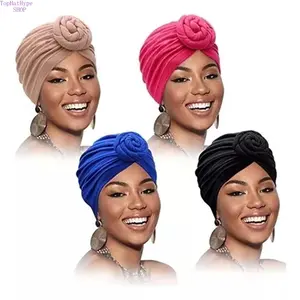 Women's Bohemian Floral Turban Head Wrap - Female Stylish Twist Design Breathable Lightweight Pullover Headscarf Cap for Daily Casual Wear, Vacation