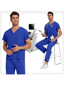 Lightweight Quick Dry Scrubs Set V Neck Top Straight Leg Pants Multi Color Work Uniform For Nurses Pet Hospital Groomer