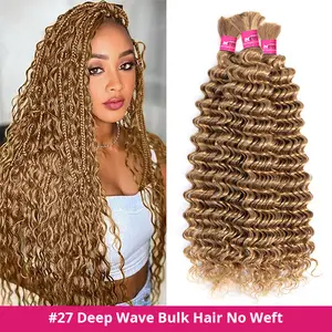 #27 Honey Blonde Deep Wave Bulk Human Hair For Braiding Colored Bulk Human Hair Extensions No Weft Boho Braiding