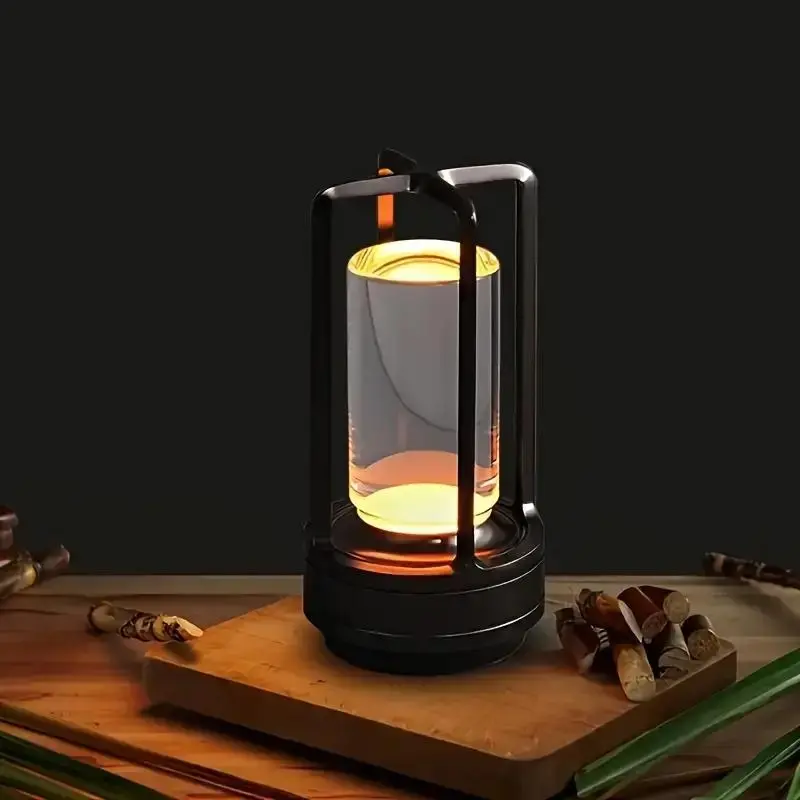 1pc Rechargeable Crystal Table Lamp, 2000mAh Retro LED Candle Light, Wireless Outdoor Dimmable Night Light, Touch Control 3-Color Dimmer for Home & Camping, Dimmable Nightlight