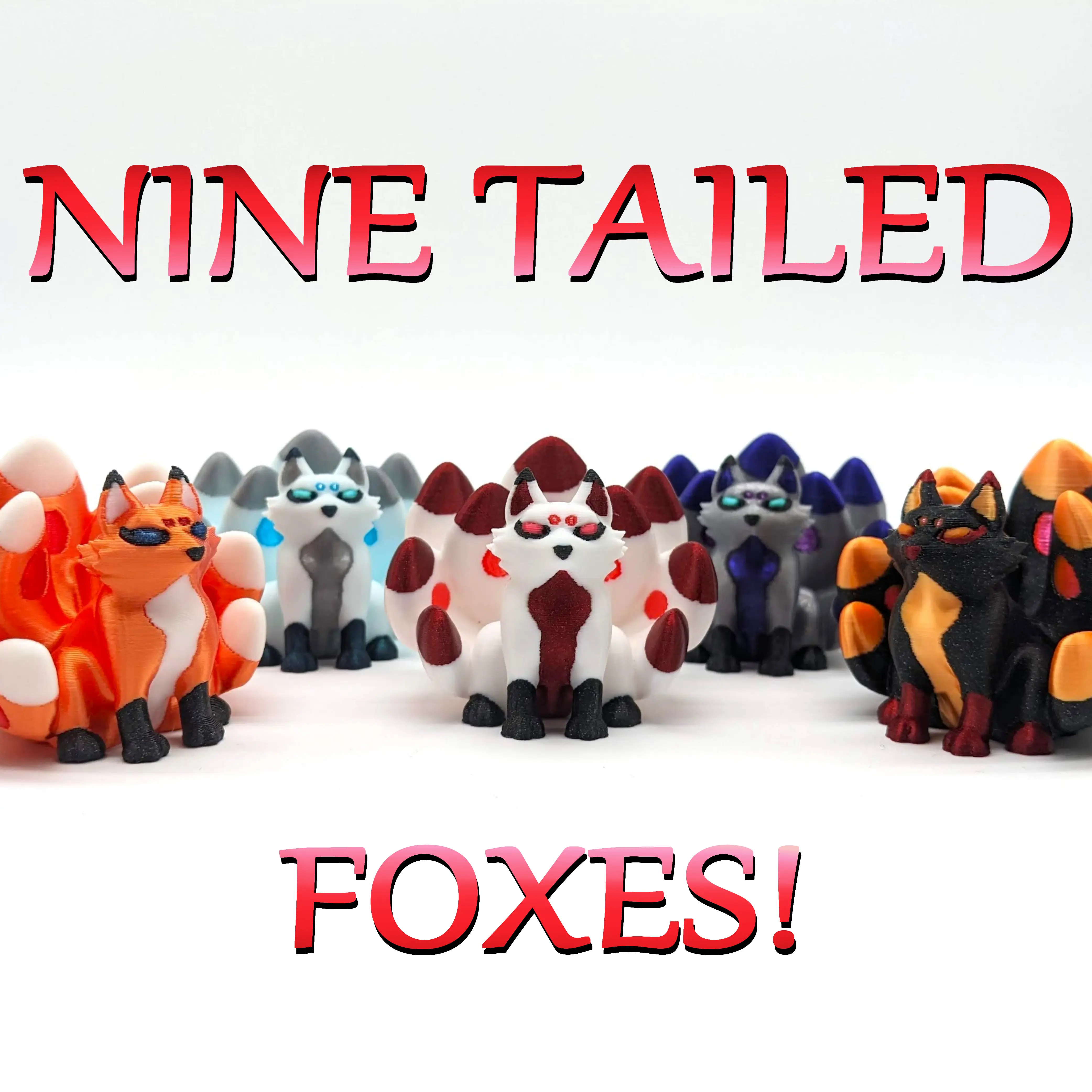 9-Tailed Fox 3D Printed Multicolor Kitsune Statue, Japanese Folklore Magical Beast, Collectible Mythical Gift for Tailed Fox Lovers, Fantasy Home Decor