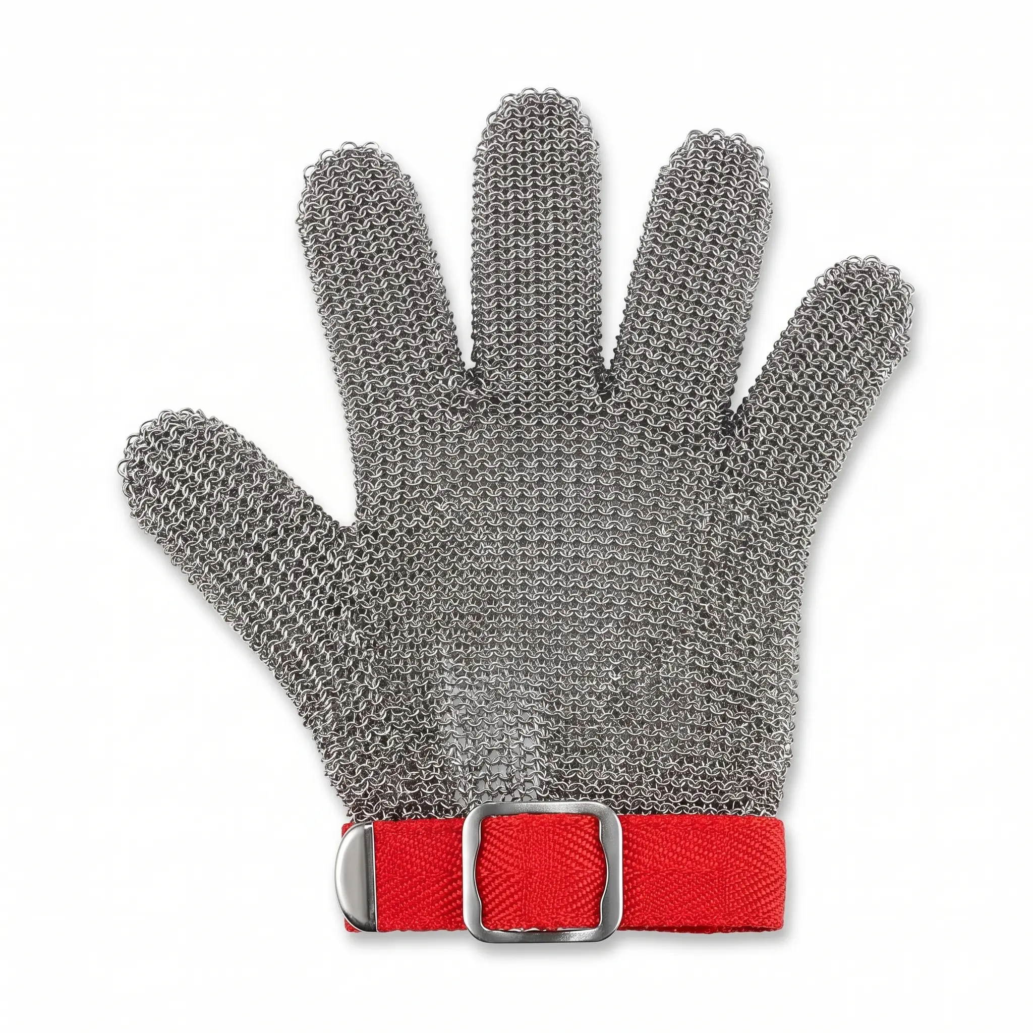 Industrial 5-Finger Adjustable Cut-Resistant Stainless Steel Mesh Chainmail Safety Glove for Commercial Restaurants, Deboning, Meat Cutting, Pack of 1 (Work Safety Equipment for Kitchen Use)