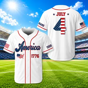 Custom America Baseball Jersey – Personalized 4th of July USA Flag Fan Shirt