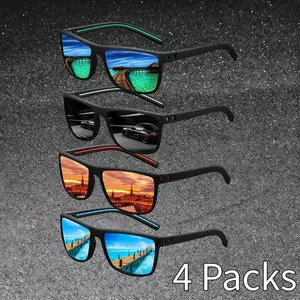 4-Pack Retro Plaid Square Sunglasses - UV400 Protection with Silver Metal Frames, Unisex All-Season Fashion Accessory