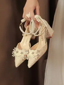 New High Heel Shoes for Women, Fairy Tale Princess Style, Unique Design, Gentle Pearl Strap, Elegant Party Footwear