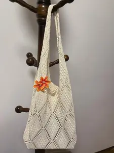 Vintage hollow-out wool knitting bag for women, fashionable and versatile knitting bag, large-capacity woven bag, beach bag (including accessories)