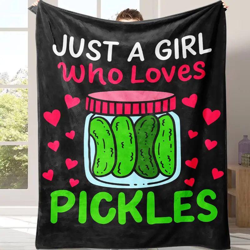"Just A Girl Who Loves Pickles Jar Heart Art Print Flannel Throw Blanket - Soft Warm Plush Cozy All Season Sofa Bed Lap Blanket,  gift blanket，Washable Anti-Pilling Lightweight Home Bedding Gift for Pickle Obsessed Women", Art Print Blankets