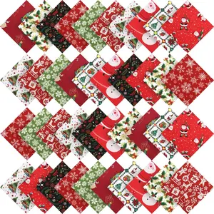 50 Pieces Christmas Cotton Square Quilting Squares Bundle Sewing Quilting Craft 10 Different Patterns Patchwork for DIY Christmas Sewing(5 x 5 Inch)