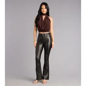 Sleek Business High-Rise Faux Leather Flare Pants