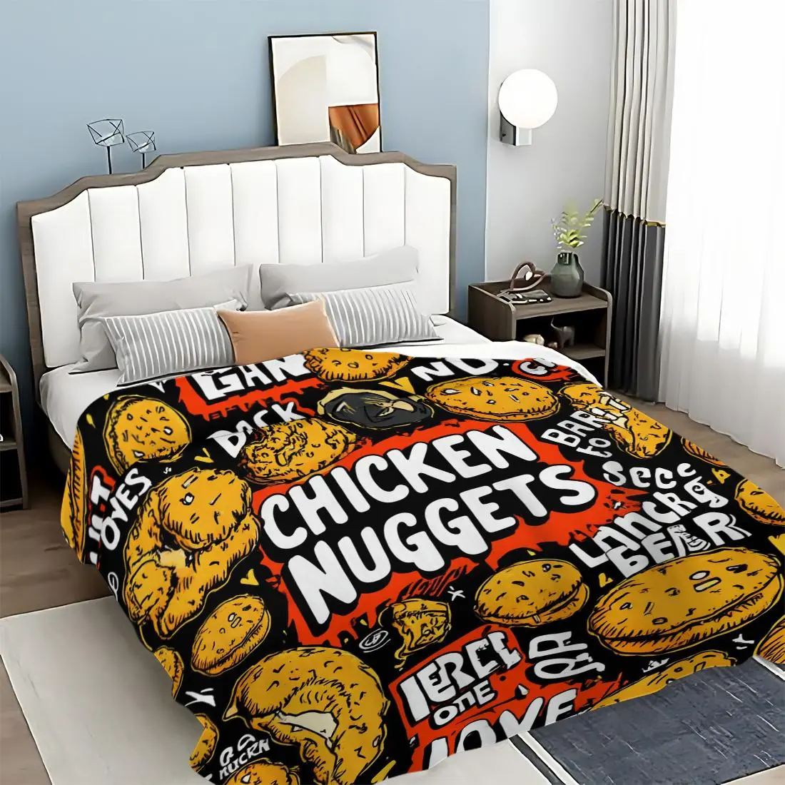 Chicken Nuggets Print Blanket, Slogan Print Blanket, 1 Count Soft Comfortable Throw Blanket, Cool Bedroom Bedding Blankets, Warm Napping Blanket for Home Office Travel
