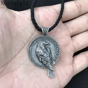 1-Piece Viking Raven Amulet Necklace - Intricate Norse Mythology Pendant Featuring Black Bird Crow Talisman Design, Premium Men's Jewelry for Daily Wear & Spiritual Protection with Adjustable Chain