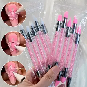 5pcs/set Dual-End Rhinestone Nail Art Brush, Silicone Embossing Stylus for Nail Design, Diamond Decorating Tool with Ergonomic Grip, Easy Clean Nail Art Applicator, Nail Tools