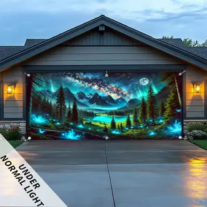 1pc Star River Mountains Forests Lakes UV Glow-in-the-Dark Banner - Large Fluorescent Polyester Fabric Wall Decoration for Garage Doors, Party Decor, Photography Studio & Outdoor Festive Decor, No Power Needed, Natureinspired Decor, Handstitched Edges, Gl