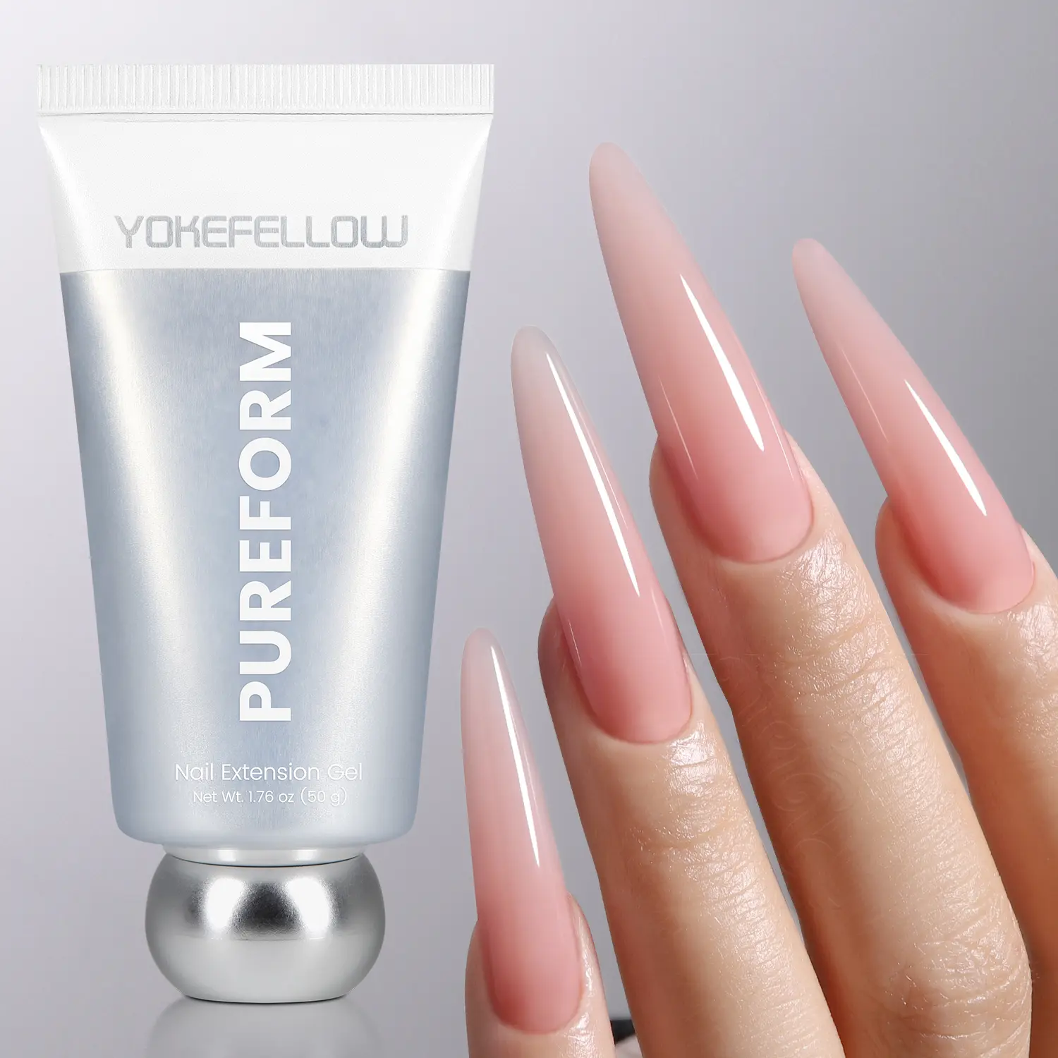 YOKEFELLOW PUREFORM Nail Extension Gel PF13 Rosy Mist Light Rosy Pink Color HEMA-free TPO-free TMPTA-free 100% Pure Gel Poly Nail Gel for Professional Salon Use 50g/1.76 oz