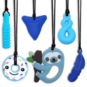 Chew Necklaces for Sensory Kids Boys Girls, 6 Pack Chewy Necklace Sensory Toys for Kids with Autism, Silicone Oral Motor Aids Chew Toys for Children Adults Reduce Fidgeting