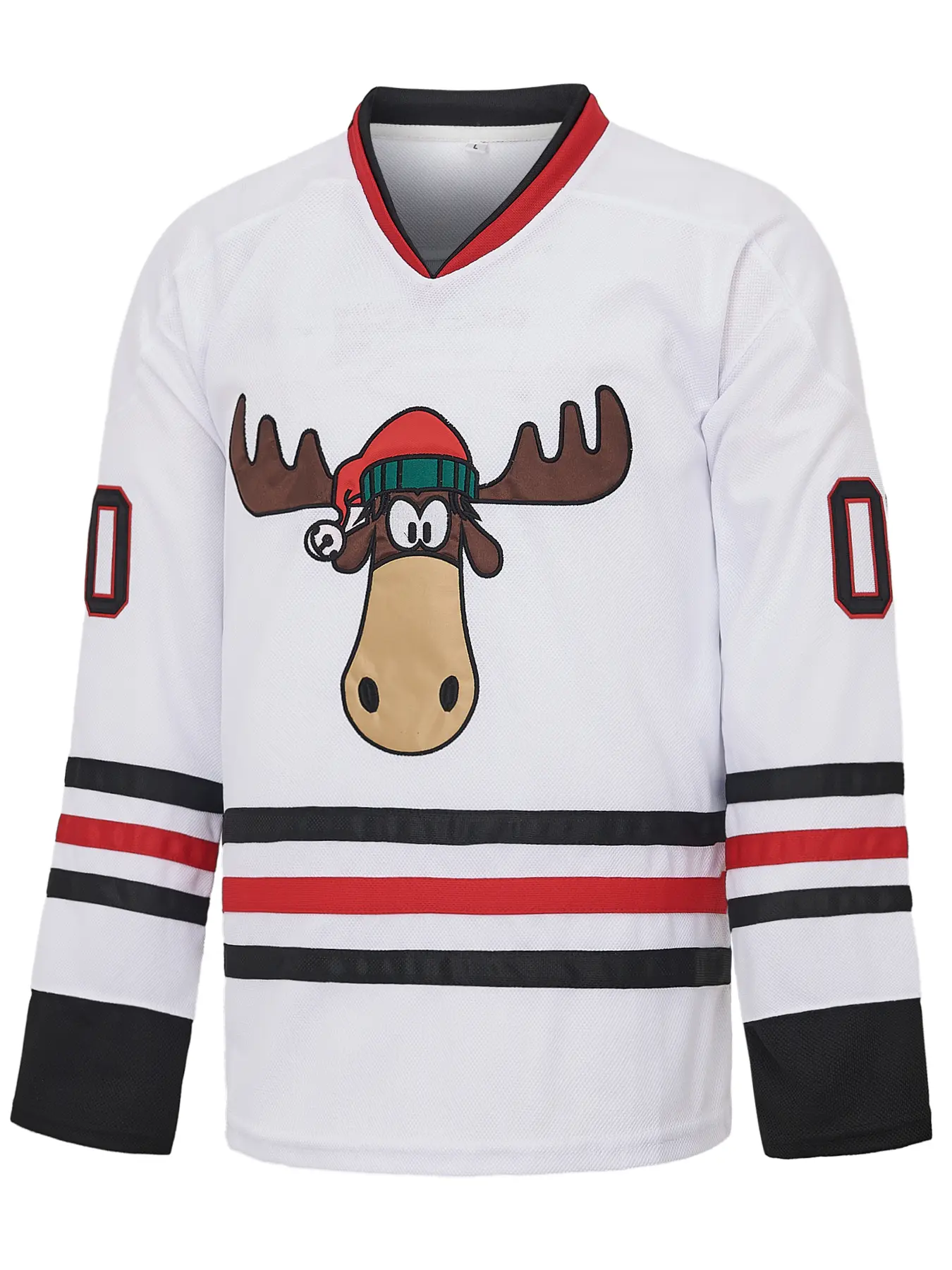 FallFreshness Christmas Vacation Griswold Hockey Jersey #00 Personalized Winter Sports Outfit Basketball Wear Round Neck Sportswear White with Red and Black Stripes Breathable Material Athletic Activewear
