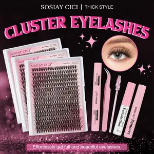 Eyelash Cluster Set, 320 Pieces, 40D D Curl, Voluminous and Long False Eyelashes, Thin Strap, Includes Bond&Seal, Tweezers, Brush and Removal Tools, and One Clear Glue Free (40D set, 9-16mm)
